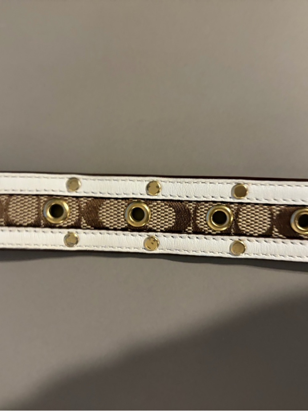 Coach White and Brown Studded Leather Belt with Gold Buckle - Picture 5 of 6